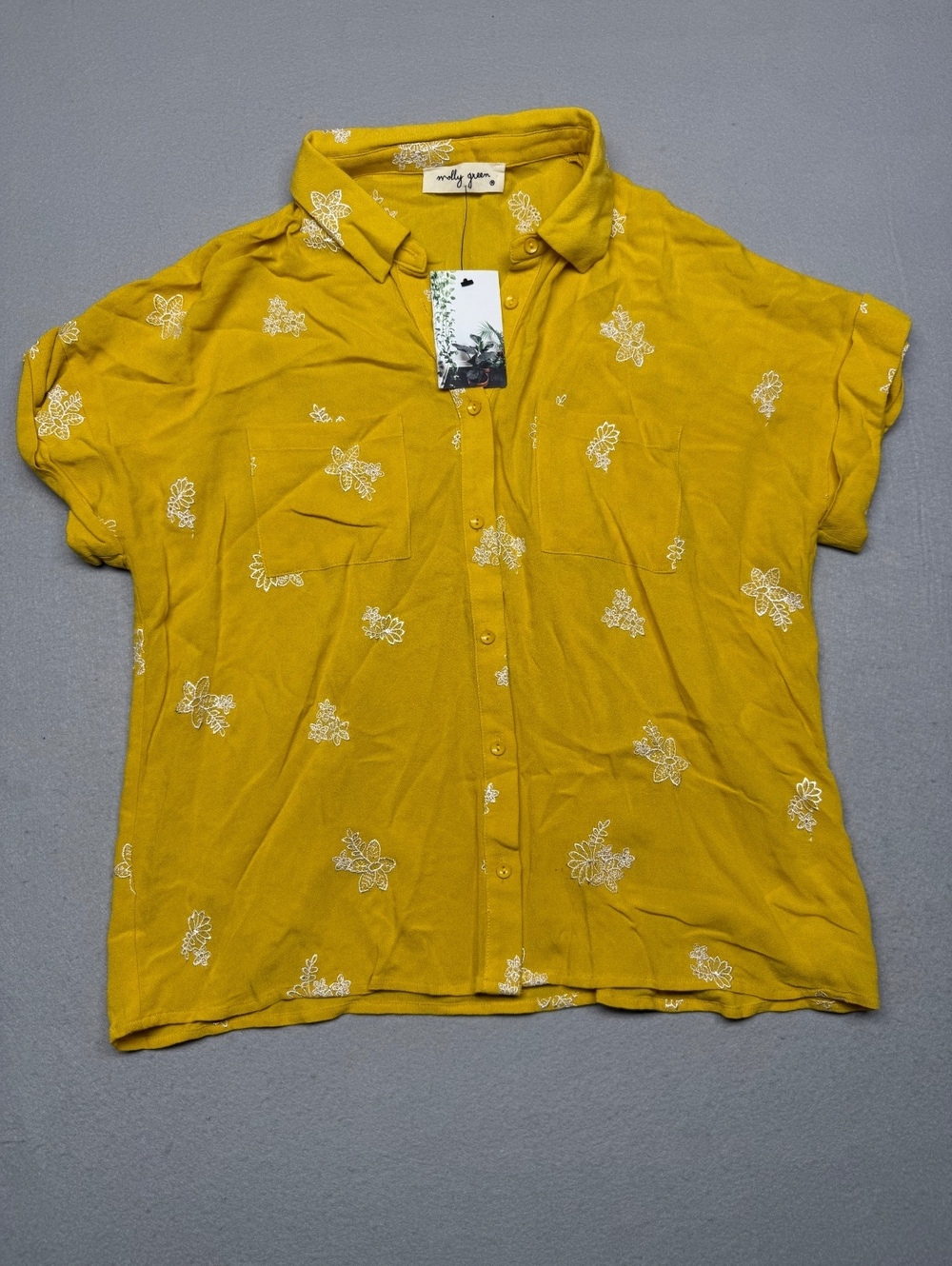 Molly Green Tabbi Button-Up Blouse Women Medium Yellow